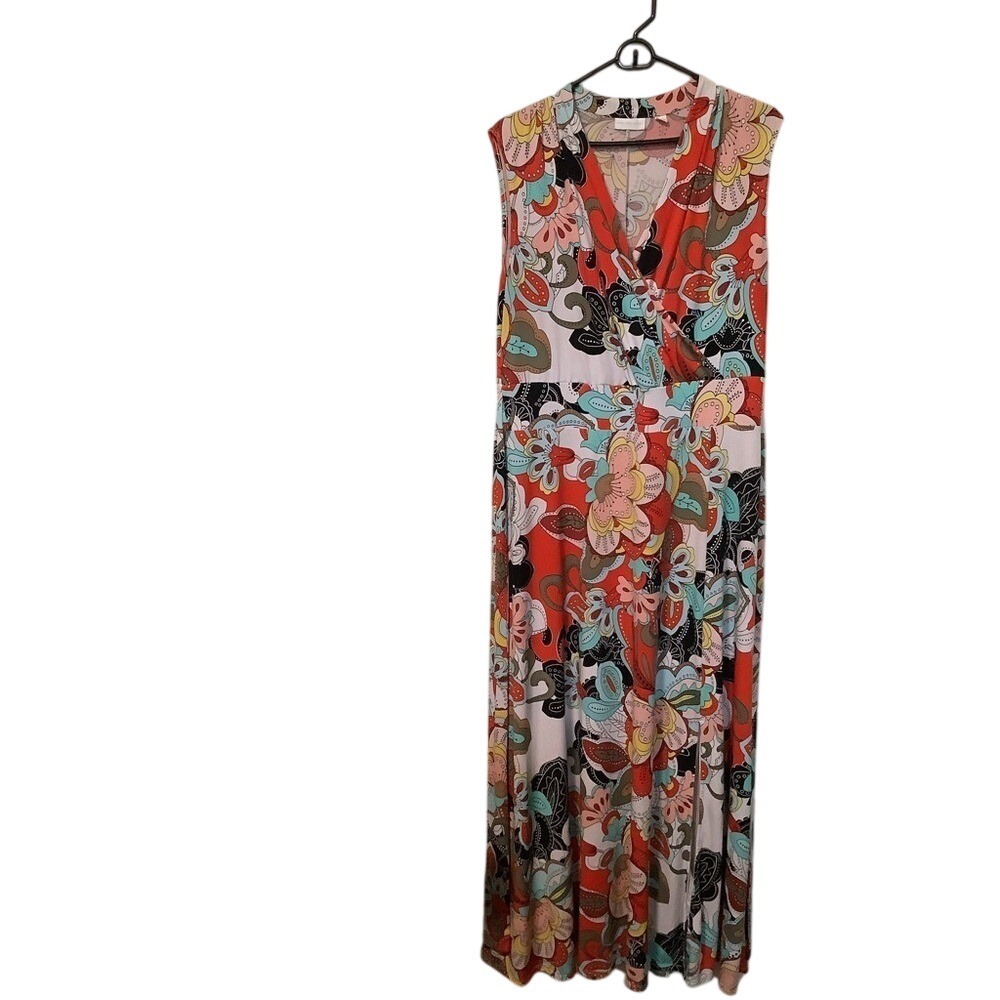 New York & Company‎ Maxi Dress Floral V Neck Sleeveless Red Blue Pink Large